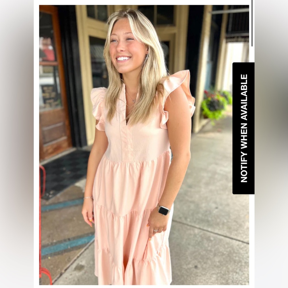 Entro Pink Ruffle Sleeve Midi Dress